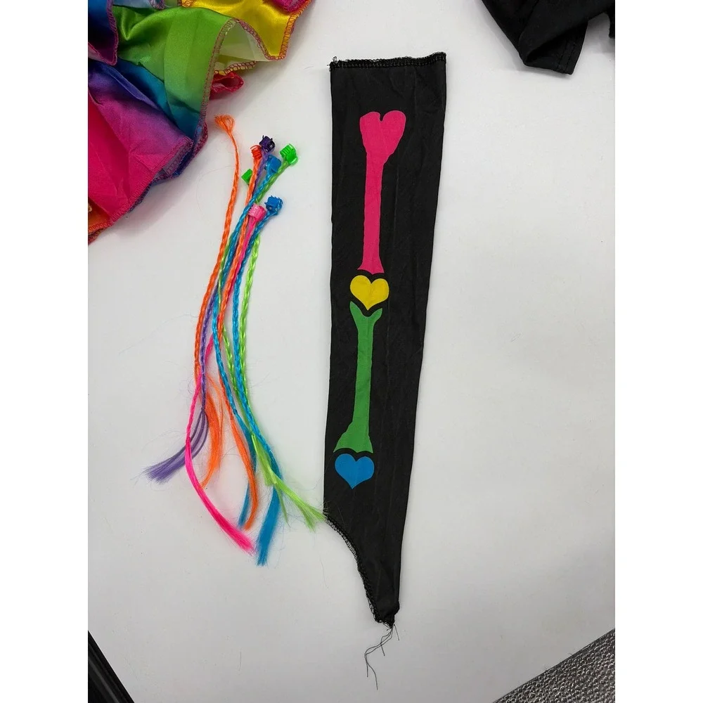 Spooktacular Creations Funky Bones Skeleton Rainbow Costume Girls Small 5-7 FLAW